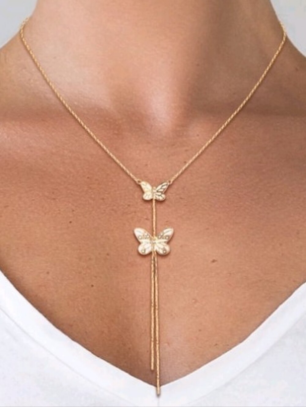 Jessica Simpson Women's Gold-tone Butterfly Fringe Y Necklace